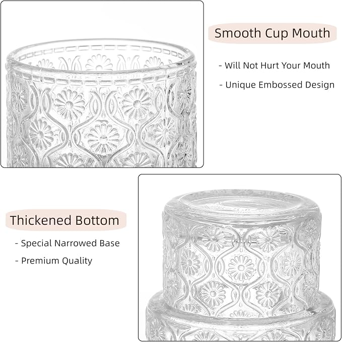 AVLA 8 Pack Vintage Drinking Glassware, 7 oz Romantic Water Juice Glass Tumbler - Image 3