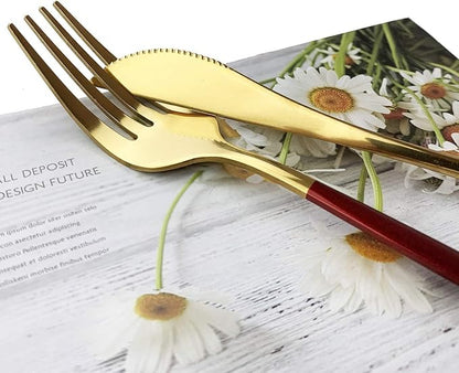 Red Gold Silverware Set, JASHII 30-Piece Stainless Steel Satin Finish Flatware - Image 7