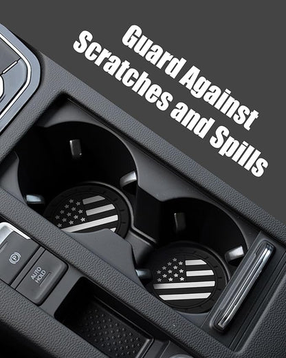 4 Pack Car Cup Coasters, Universal American Flag Non-Slip Silicone Cup Holder Inserts, Car Interior Accessories, Black