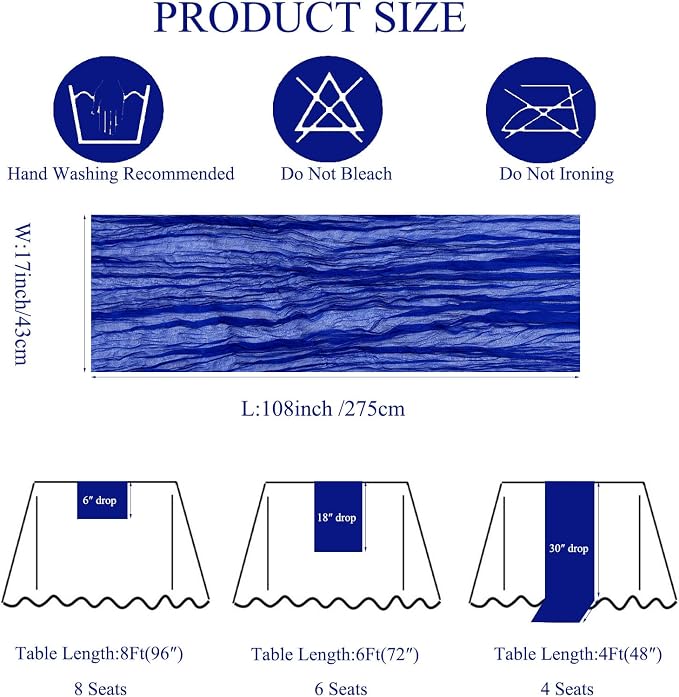 3Pack Royal Blue Cheese Cloth Table Runners, 17x108 inch Sheer Table Runner | - Image 3