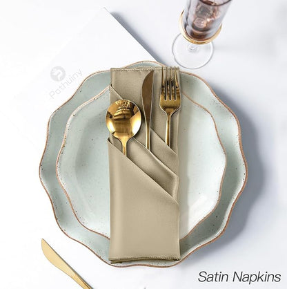 P Pothuiny 24 Pcs Beige Satin Napkins 17 x 17 Inch, Satin Cloth Napkins | - Image 5
