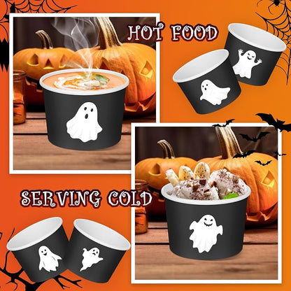 CHENGU 60 Pcs Halloween Snack Cups 9 oz Disposable Ghost Paper Ice Cream Bowls - Image 3