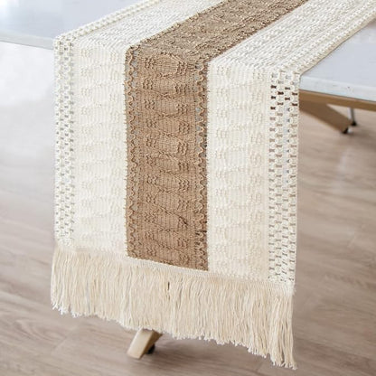 OurWarm Splicing Burlap Table Runner Farmhouse Style, Boho Table Runner Modern by OurWarm