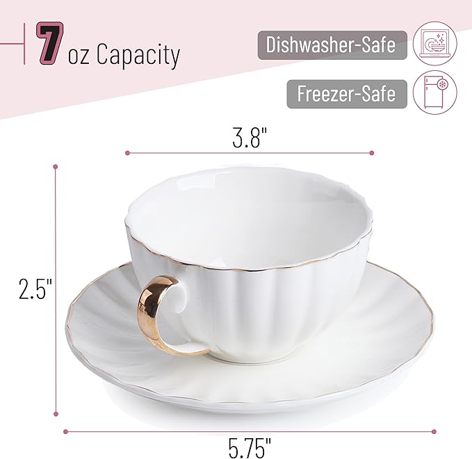 BTaT- Cappuccino Cups with Saucers 7 oz with Gift Box, Dishwasher Safe - Image 3