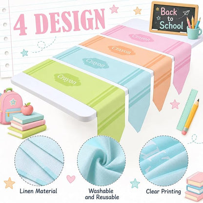 4 Pcs Pastel Crayon Table Runner 71 x 13 Inch Back to School Classroom - Image 3