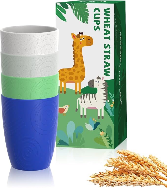 Homienly Drinking Glasses & Everyday Kids Tumblers Wheat Straw Cups 4-Pack Set by HOMIENLY