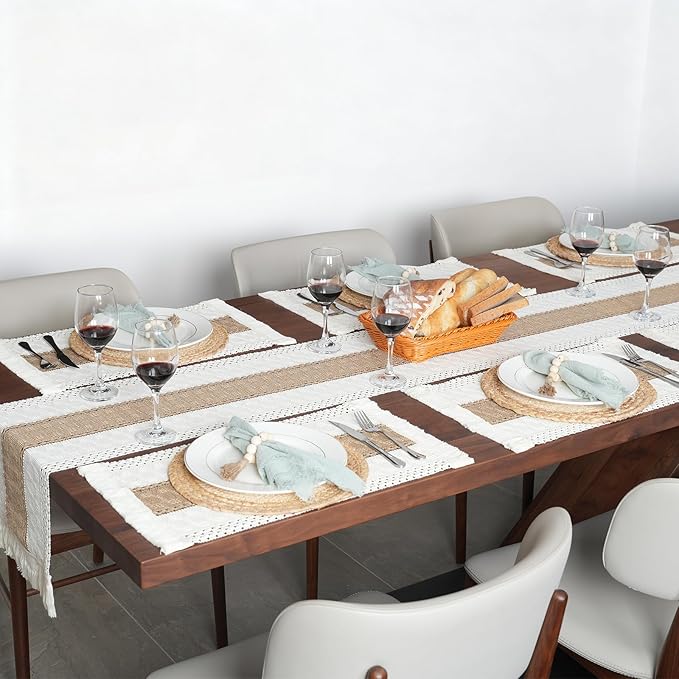 Placemats Set of 4 w/Charger Plates Table Mats Table Runner & Napkin Rings | - Image 2