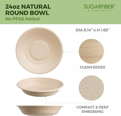 24oz Compostable Paper Bowls Disposable Round Natural Soup Bowls, Biodegradable - Image 2