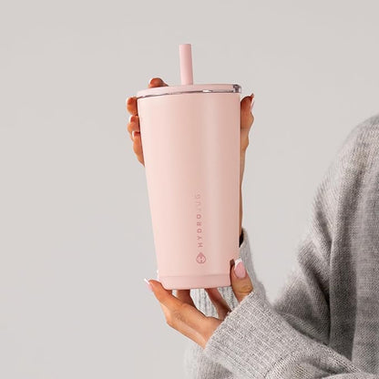 HydroJug Everyday Tumbler 20 oz – Ceramic-Lined Insulated Tumbler with Straw and Soft-Touch Lid, Cup Holder Friendly, Double-Wall Vacuum Insulation, Reusable Travel Cup – Dusty Rose