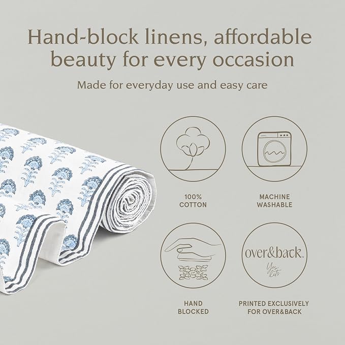 Over&Back 18x90 Hand-Blocked Printed Cotton Table Runner - Image 2