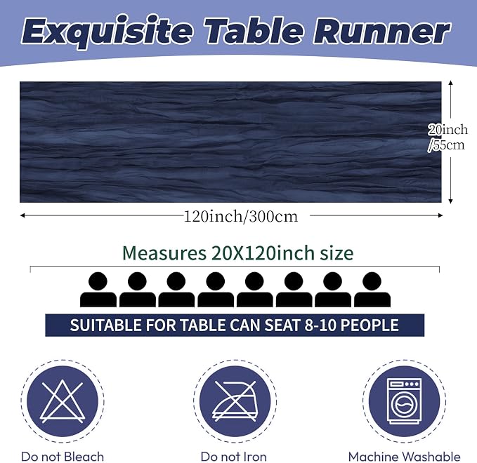 6 Pack Navy Blue Cheesecloth Table Runner 20 x 120 Inch Gauze Table Runner - Image 2