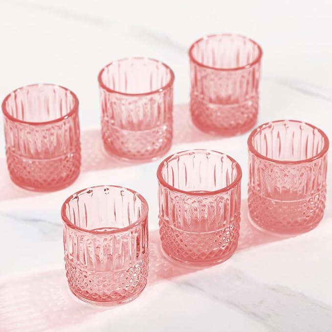 JOVGANK Mini Pink Shot Glasses Set of 6 – 1.5oz Small Vintage Fancy Ribbed - Image 8