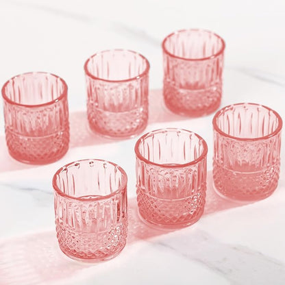 JOVGANK Mini Pink Shot Glasses Set of 6 – 1.5oz Small Vintage Fancy Ribbed - Image 8