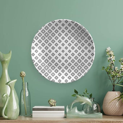 Ceramic Display Plate, Abstract Ceramic Hanging Decorative Plate, Minimalist Geometric Diamond Shaped Square Lines, 8 Inch, Household Custom Ceramic Plate, Black White
