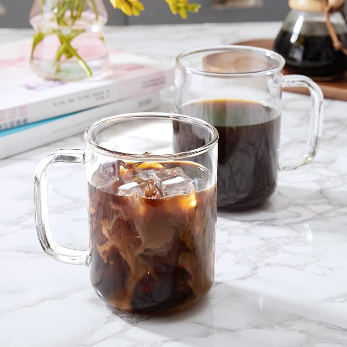 Glass Coffee Mugs, 24 oz Ice coffee cups, Large Clear Tea Cups Set of 4 - Image 4