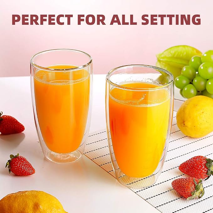 CNGLASS Double Wall Thermo Glass Cup 13.5 oz, Insulated Glass Coffee Set of 2 - Image 6