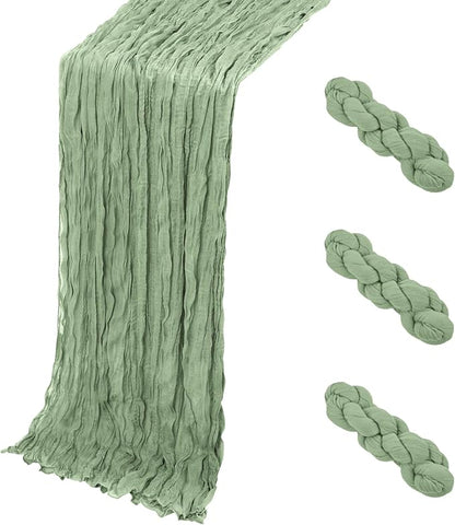 3 Pack Sage Green Cheesecloth Table Runner, 17 x 108 Inch, Gauze Cheese Cloth by Yorcari