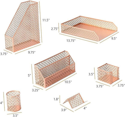 BLU MONACO | Rose Gold Desk Organizer Set | 6 Piece Metal Office Desk Organizer - Image 6