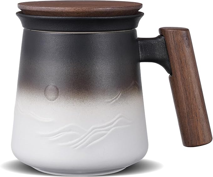 ZENS Tea Infuser Mug with Lid for Loose Tea Steeper, 14.5oz White | Embossed by ZENSLIFESTYLE