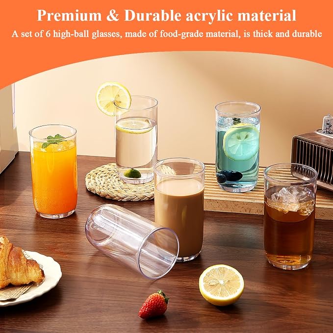 HOMQUEN 14oz Highball Glasses, PET Clear Plastic Water Glasses, Beer Glasses - Image 3