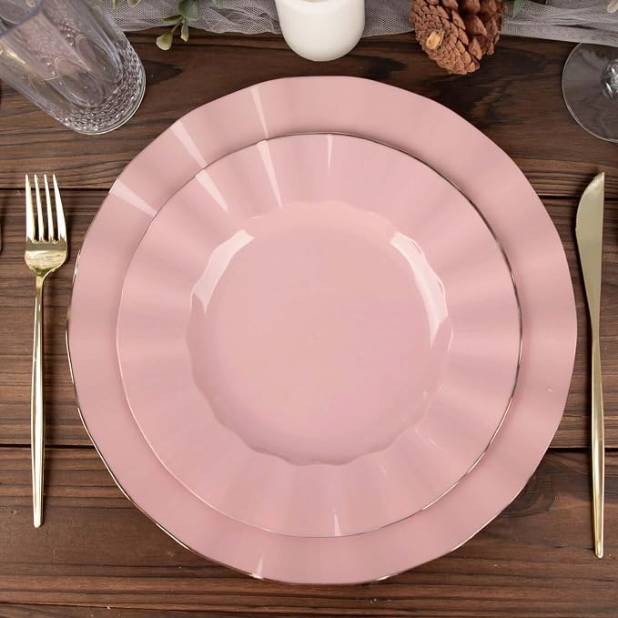 Efavormart 9" Salad Plates – Set of 10 Plastic Dusty Rose Round Disposable - Image 2