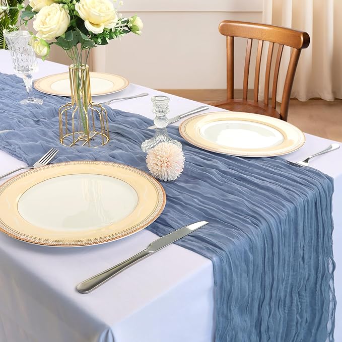 12 Pack 10Ft Dusty Blue Cheesecloth Table Runner 23 x 120 Inch | Gauze Rustic - Image 2