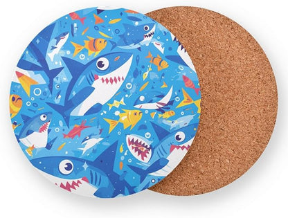 Ocean Shark Masco Absorbent Drink Coaster 4 Pcs Corkboard Placemats Kitchen Hot - Image 2