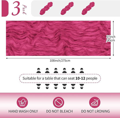 3 Pack Hot Pink Cheesecloth Table Runner 17x108 Inch Semi Sheer Boho Gauze - Image 2