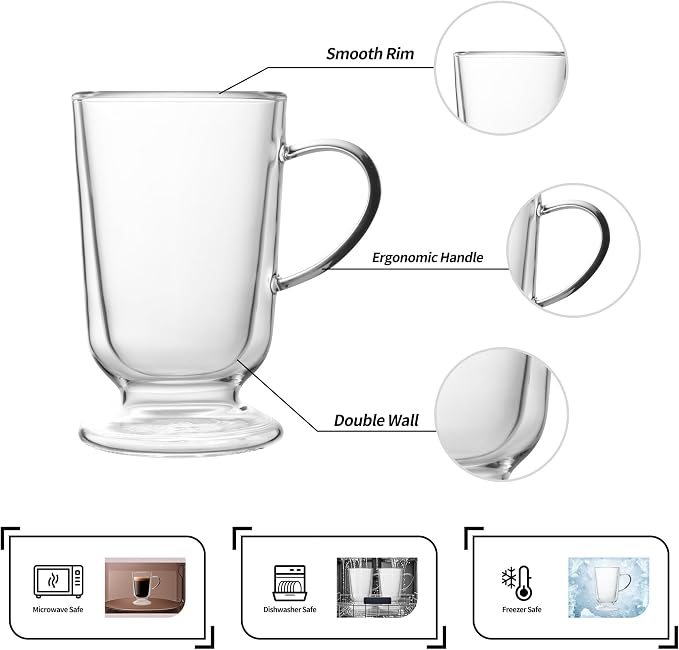 NIRA.Z 12.5 OZ Double Walled Glass Coffee Mugs - Image 4