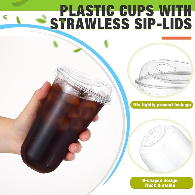 Ziliny 50 Sets Clear Plastic Coffee Cups - Image 4