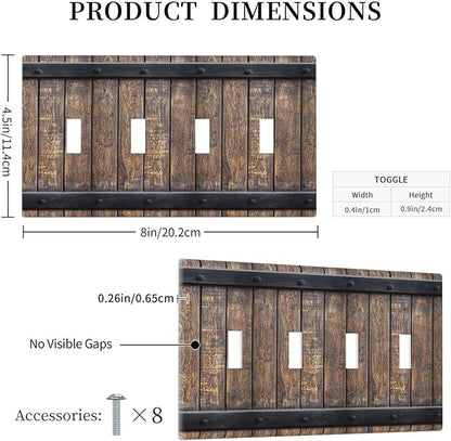 Light Switch Cover Rustic Barn Door Vintage Country Wood Board 4 Gang Switch Plate Quad Toggle Wall Plates Decorative Switchplate Electrical Outlet Cover for Farmhouse Cabin Decor