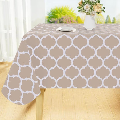 Smiry Rectangle Table Cloth, Wipeable Spillproof Plastic Tablecloths for Dining, Waterproof Vinyl Tablecloth with Flannel Backing for Rectangle Tables, Camping, Outdoor and Indoor (70"x120", Khaki)
