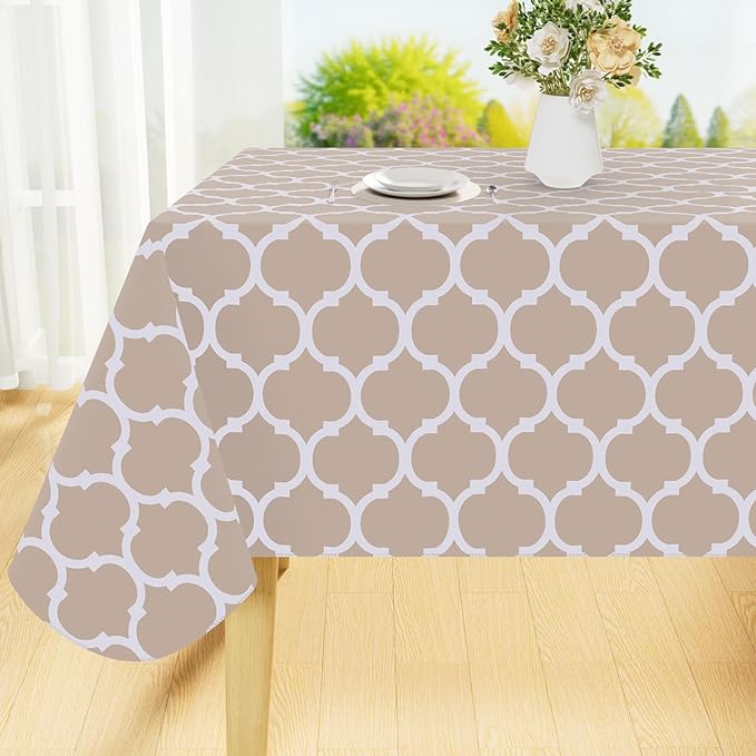 Smiry Square Table Cloth, Wipeable Spillproof Plastic Tablecloths for Dining, Waterproof Vinyl Tablecloth with Flannel Backing for Square Tables, Camping, Outdoor and Indoor (70"x70", Khaki)
