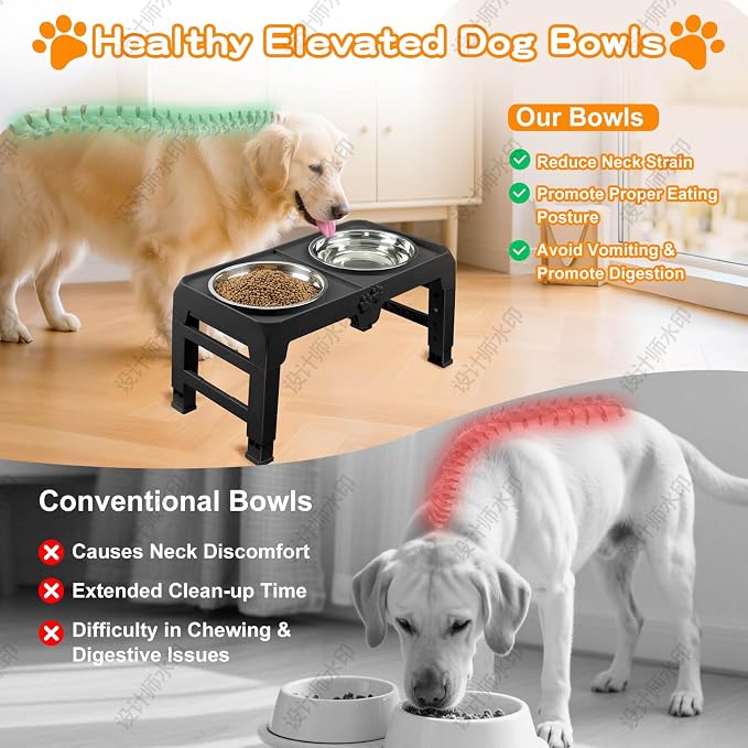 Elevated Dog Bowls for Large Dogs 5 Adjustable Heights 7.5"-15.4", 2 X-Large - Image 4