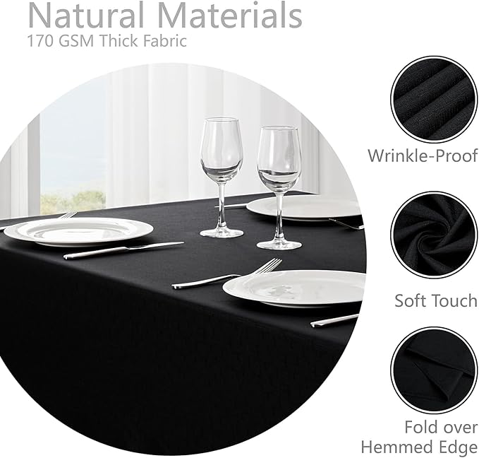2 Pack Rectangle Tablecloth, 60x104 inch, Water Resistant Wrinkle Free Linen Textured Table Cloth Washable, Decorative Fabric Table Cover for Dining, Party and Camping, Black
