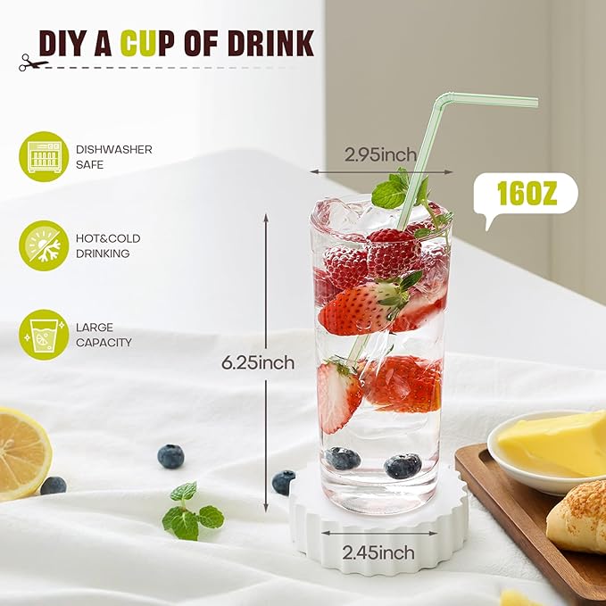 Highball Glasses Set of 8, 16oz Tall Drinking Glasses, Water Glass - Image 4