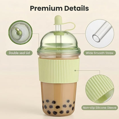 Reusable Ices Coffee Cups with Lids and Straws 17oz, Boba Cup with Straw - Image 5