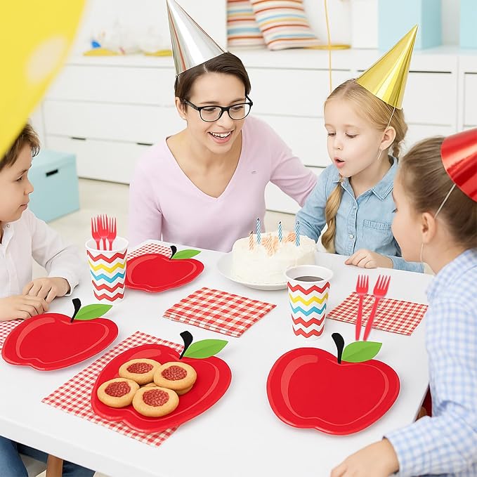 100 Pcs Apple Party Supplies Set, Serves 25 – Disposable Apple-Shaped Paper - Image 5