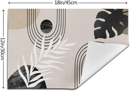 Mid Century Placemats 12x18 Inches Set of 4, Boho Black Beige Tropical Leaf Decorative Rectangle Modern Abstract Black Table Mats for Party Home Kitchen Dining Table Decoration