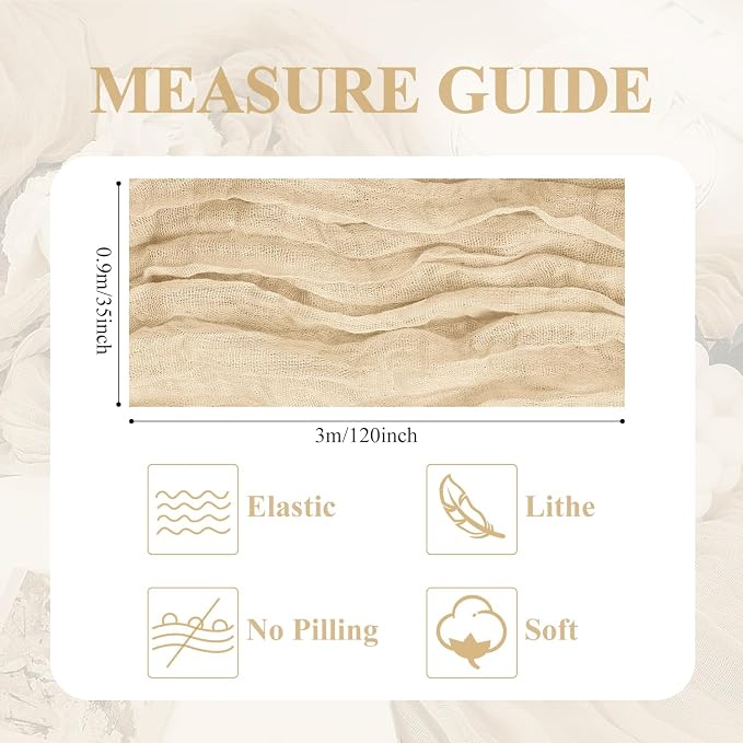Asee'm Sand Cheesecloth Table Runner 10FT Summer Boho Gauze Sheer Rustic | - Image 2