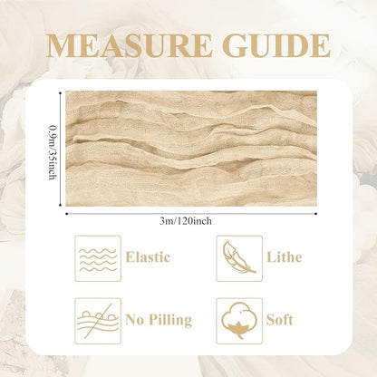 Asee'm Sand Cheesecloth Table Runner 10FT Summer Boho Gauze Sheer Rustic | - Image 2