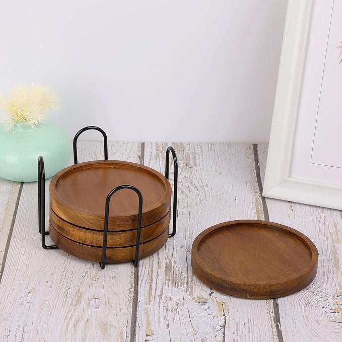 4 Pcs Wood Coasters for Drinks Absorbent, Wooden Coasters - Image 7