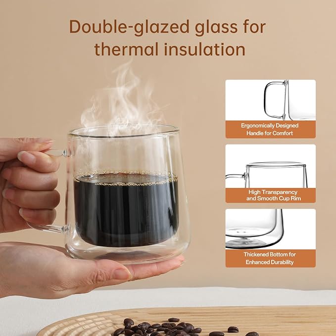 Aurzen 13oz Glass Coffee Mugs, Double Wall Insulated Glass Cups - Image 4