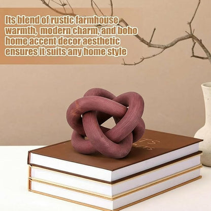 3 Link Wood Knot Decor Rustic Home Décor Accents Hand Carved Coffee Table Decoration, Boho Chain Link Decoration, Modern Shelf, Rustic Objects for Home Living Room Bedroom(Reddish-Brown)