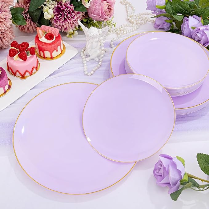 PULOTE 100PCS Purple Plastic Plates Disposable - Image 6
