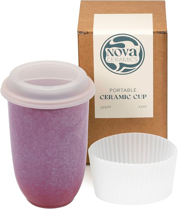 NOVA CERAMICS Coffee Travel Mug – Cup Holder Friendly Travel Mug– Microwave & by NovaCeramics