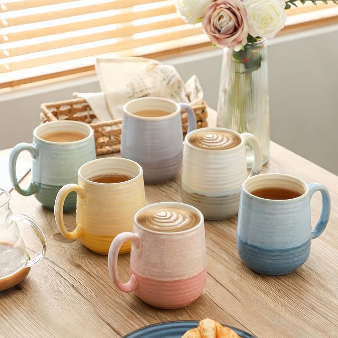 HASENSE Coffee Mugs, 12 oz Porcelain Coffee Cups Set of 6, Two-Tone Reactive - Image 3