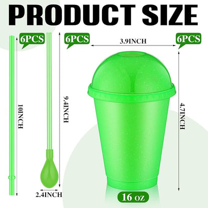 6 Set Slushie Cups with Dome Lids and Straws Detachable Spoon Straws Reusable - Image 2