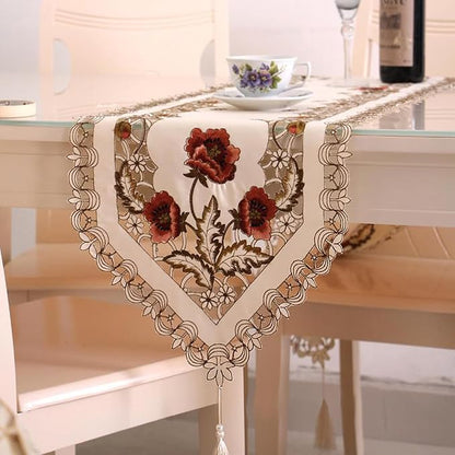 LeLehome 15" X 77" Rufous Flowers Embroidery Beige Table Runner, Floral Rose - Image 6