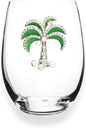 THE QUEENS' JEWELS Green Diamond Palm Tree Wine Glass (stemless), 21 oz. - Tropical Getaway with Rhinestone Glam - Hand-Decorated With Glassware - Not Painted - Dazzling and Unique